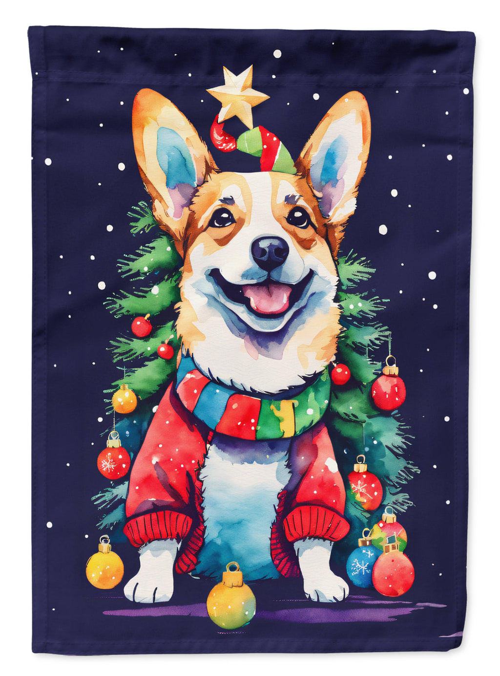 Corgi Christmas House Flag 28x40 Porch Sleeve Pole Decorative Outside Yard Banner Artwork Wall Hanging, Polyester