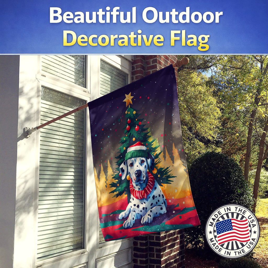 Dalmatian Christmas House Flag 28x40 Porch Sleeve Pole Decorative Outside Yard Banner Artwork Wall Hanging, Polyester