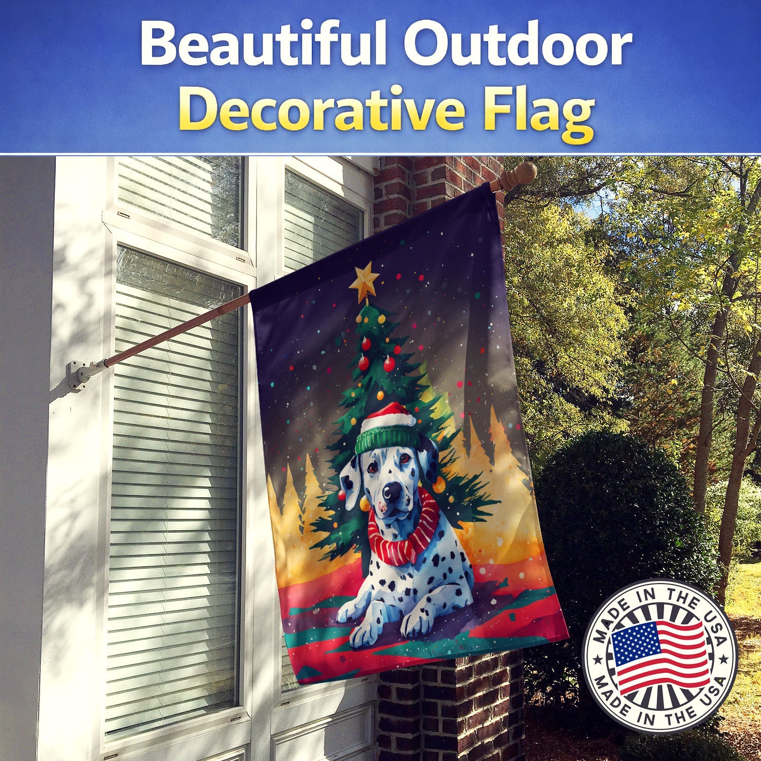 Dalmatian Christmas House Flag 28x40 Porch Sleeve Pole Decorative Outside Yard Banner Artwork Wall Hanging, Polyester
