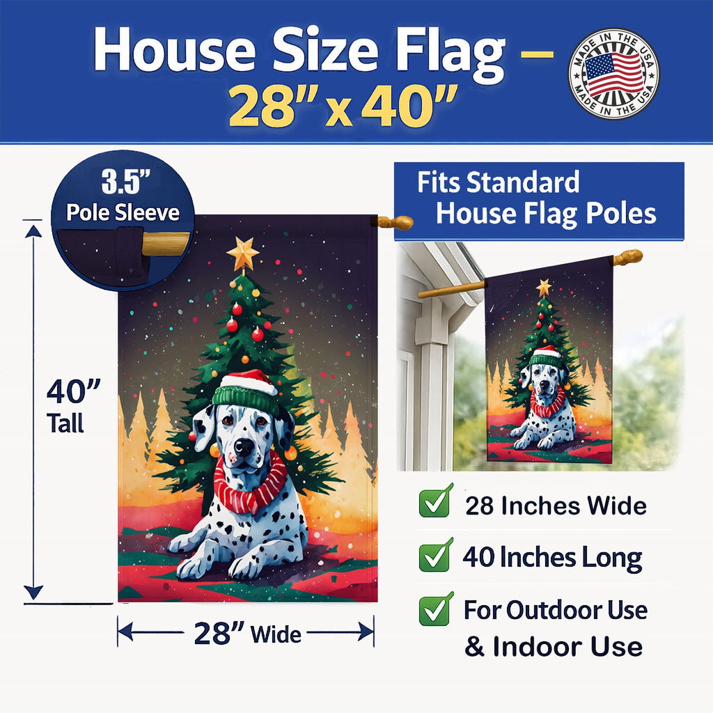 Dalmatian Christmas House Flag 28x40 Porch Sleeve Pole Decorative Outside Yard Banner Artwork Wall Hanging, Polyester