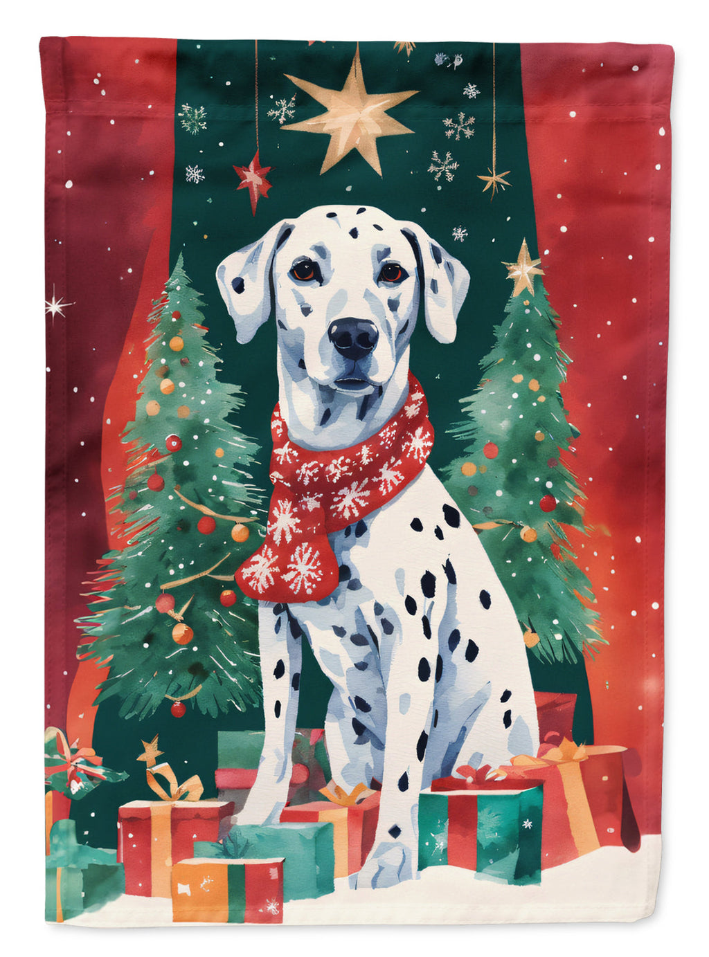 Dalmatian Christmas House Flag 28x40 Porch Sleeve Pole Decorative Outside Yard Banner Artwork Wall Hanging, Polyester