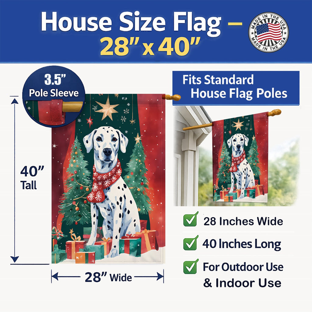 Dalmatian Christmas House Flag 28x40 Porch Sleeve Pole Decorative Outside Yard Banner Artwork Wall Hanging, Polyester