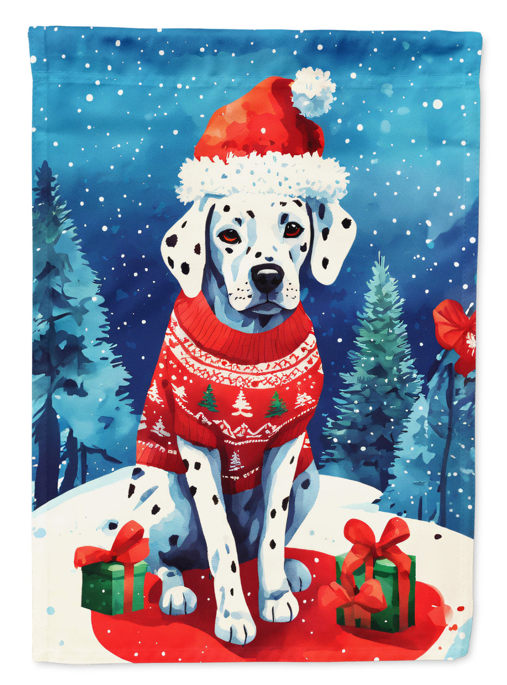 Dalmatian Christmas House Flag 28x40 Porch Sleeve Pole Decorative Outside Yard Banner Artwork Wall Hanging, Polyester