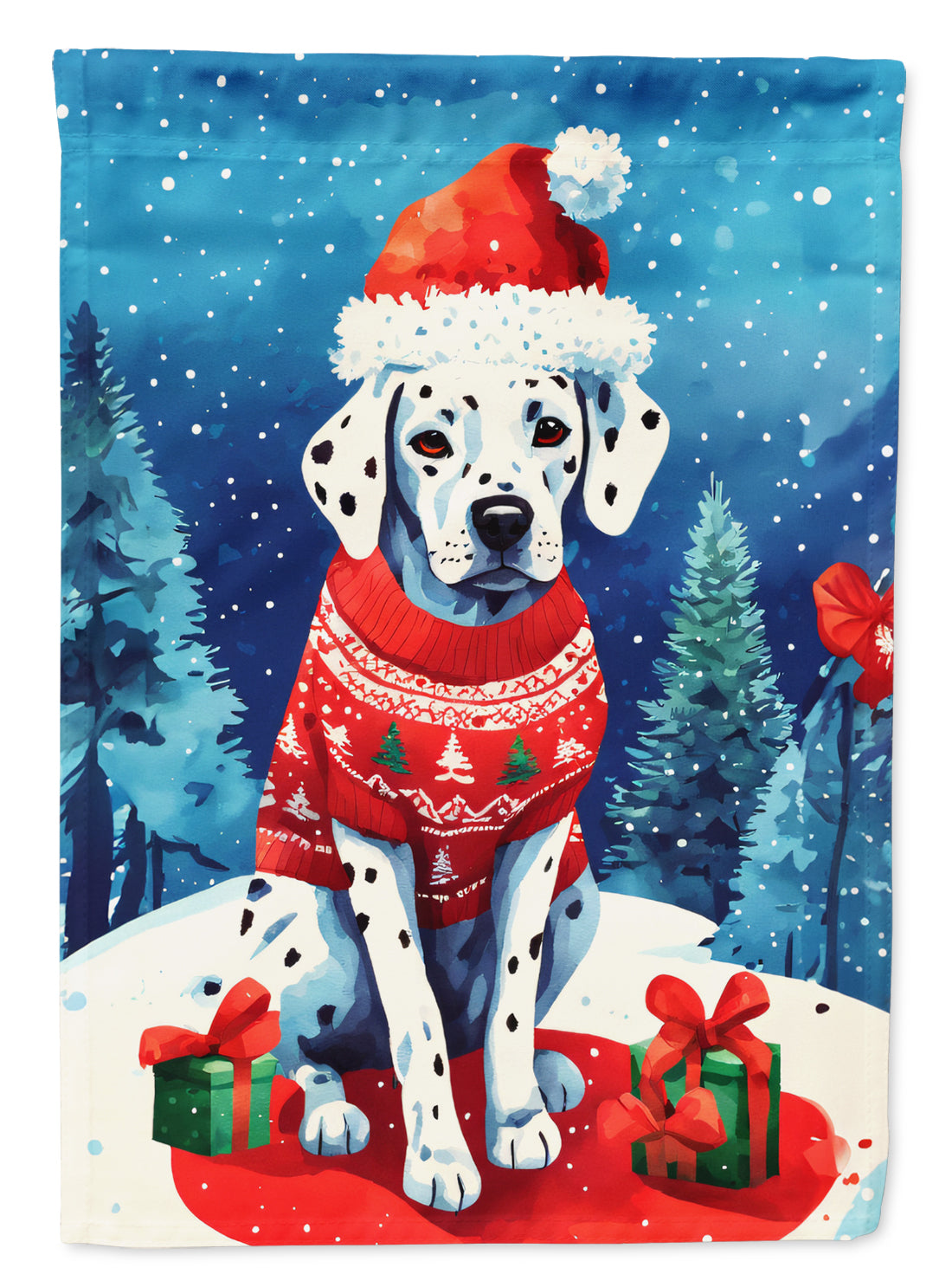 Dalmatian Christmas House Flag 28x40 Porch Sleeve Pole Decorative Outside Yard Banner Artwork Wall Hanging, Polyester