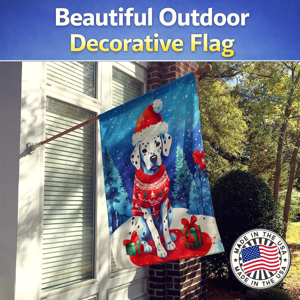 Dalmatian Christmas House Flag 28x40 Porch Sleeve Pole Decorative Outside Yard Banner Artwork Wall Hanging, Polyester