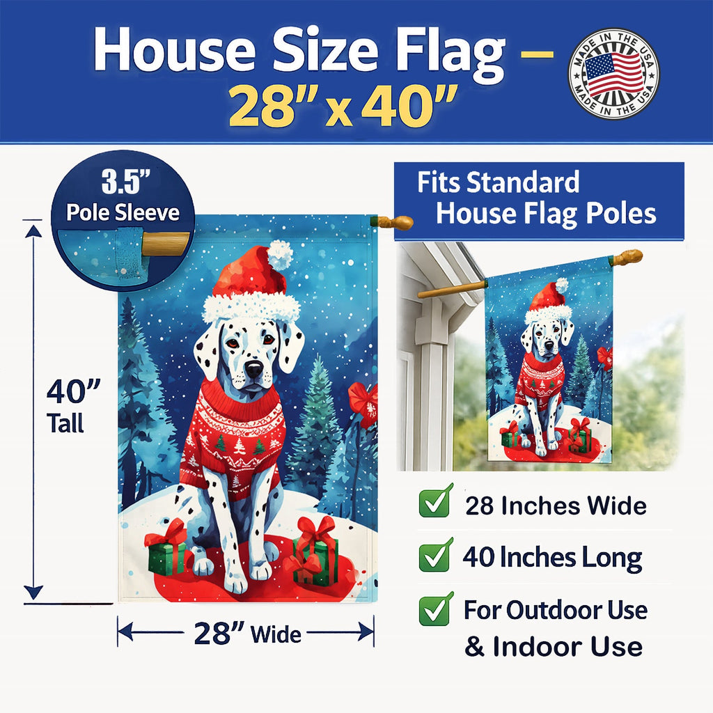 Dalmatian Christmas House Flag 28x40 Porch Sleeve Pole Decorative Outside Yard Banner Artwork Wall Hanging, Polyester