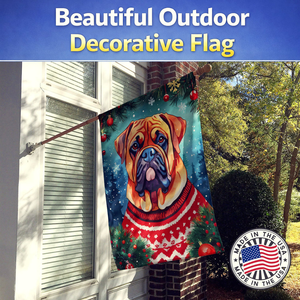 Dogue de Bordeaux Christmas House Flag 28x40 Porch Sleeve Pole Decorative Outside Yard Banner Artwork Wall Hanging, Polyester