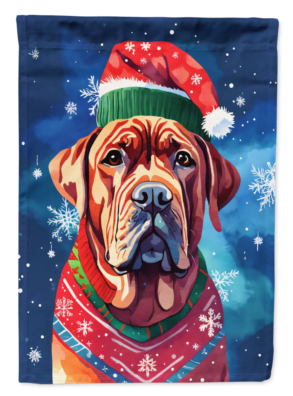 Dogue de Bordeaux Christmas House Flag 28x40 Porch Sleeve Pole Decorative Outside Yard Banner Artwork Wall Hanging, Polyester