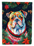 English Bulldog Christmas House Flag 28x40 Porch Sleeve Pole Decorative Outside Yard Banner Artwork Wall Hanging, Polyester