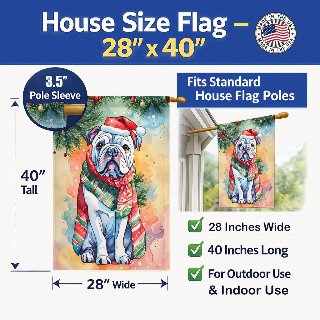 English Bulldog Christmas House Flag 28x40 Porch Sleeve Pole Decorative Outside Yard Banner Artwork Wall Hanging, Polyester