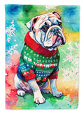 English Bulldog Christmas House Flag 28x40 Porch Sleeve Pole Decorative Outside Yard Banner Artwork Wall Hanging, Polyester