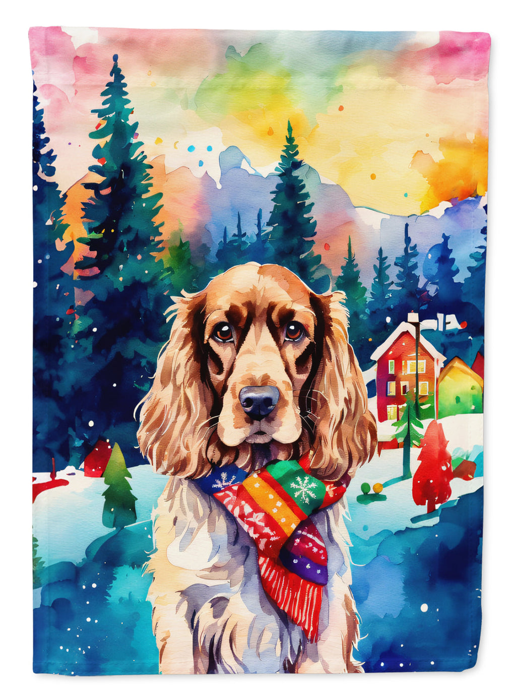 English Cocker Spaniel Christmas House Flag 28x40 Porch Sleeve Pole Decorative Outside Yard Banner Artwork Wall Hanging, Polyester