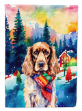 English Cocker Spaniel Christmas House Flag 28x40 Porch Sleeve Pole Decorative Outside Yard Banner Artwork Wall Hanging, Polyester