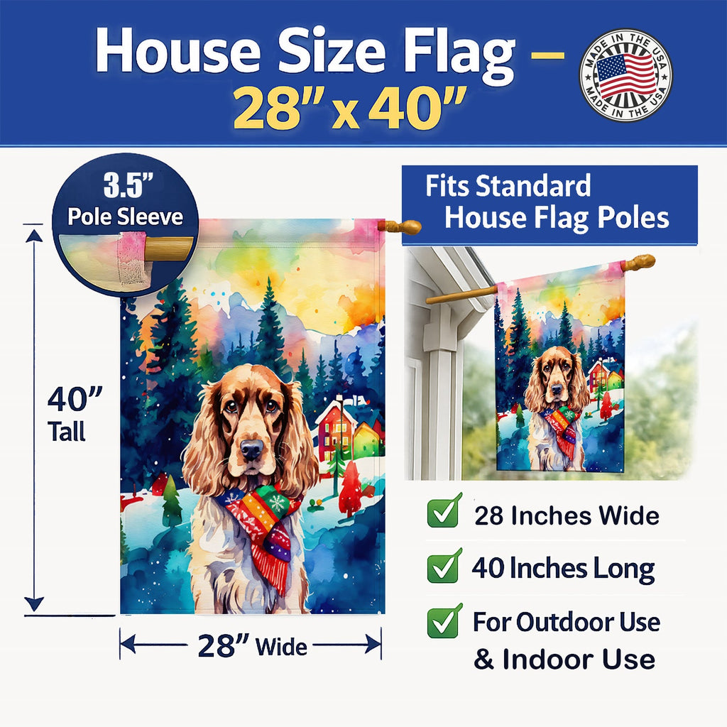 English Cocker Spaniel Christmas House Flag 28x40 Porch Sleeve Pole Decorative Outside Yard Banner Artwork Wall Hanging, Polyester