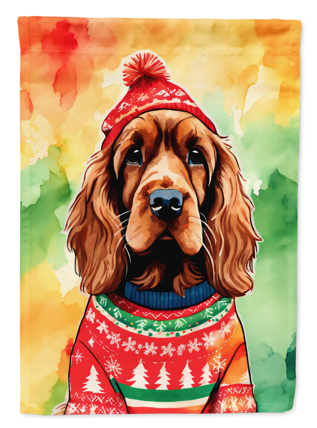 English Cocker Spaniel Christmas House Flag 28x40 Porch Sleeve Pole Decorative Outside Yard Banner Artwork Wall Hanging, Polyester