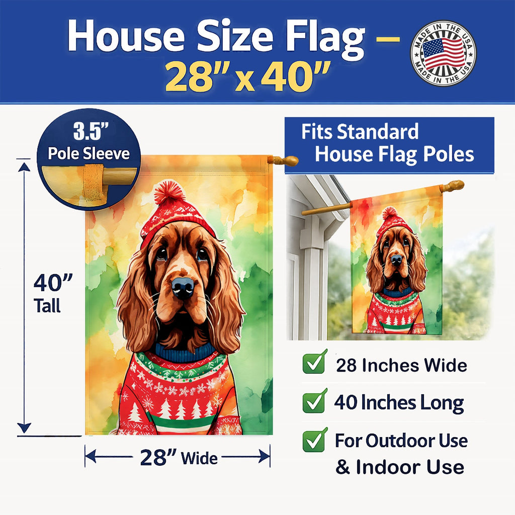 English Cocker Spaniel Christmas House Flag 28x40 Porch Sleeve Pole Decorative Outside Yard Banner Artwork Wall Hanging, Polyester