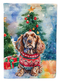 English Cocker Spaniel Christmas House Flag 28x40 Porch Sleeve Pole Decorative Outside Yard Banner Artwork Wall Hanging, Polyester