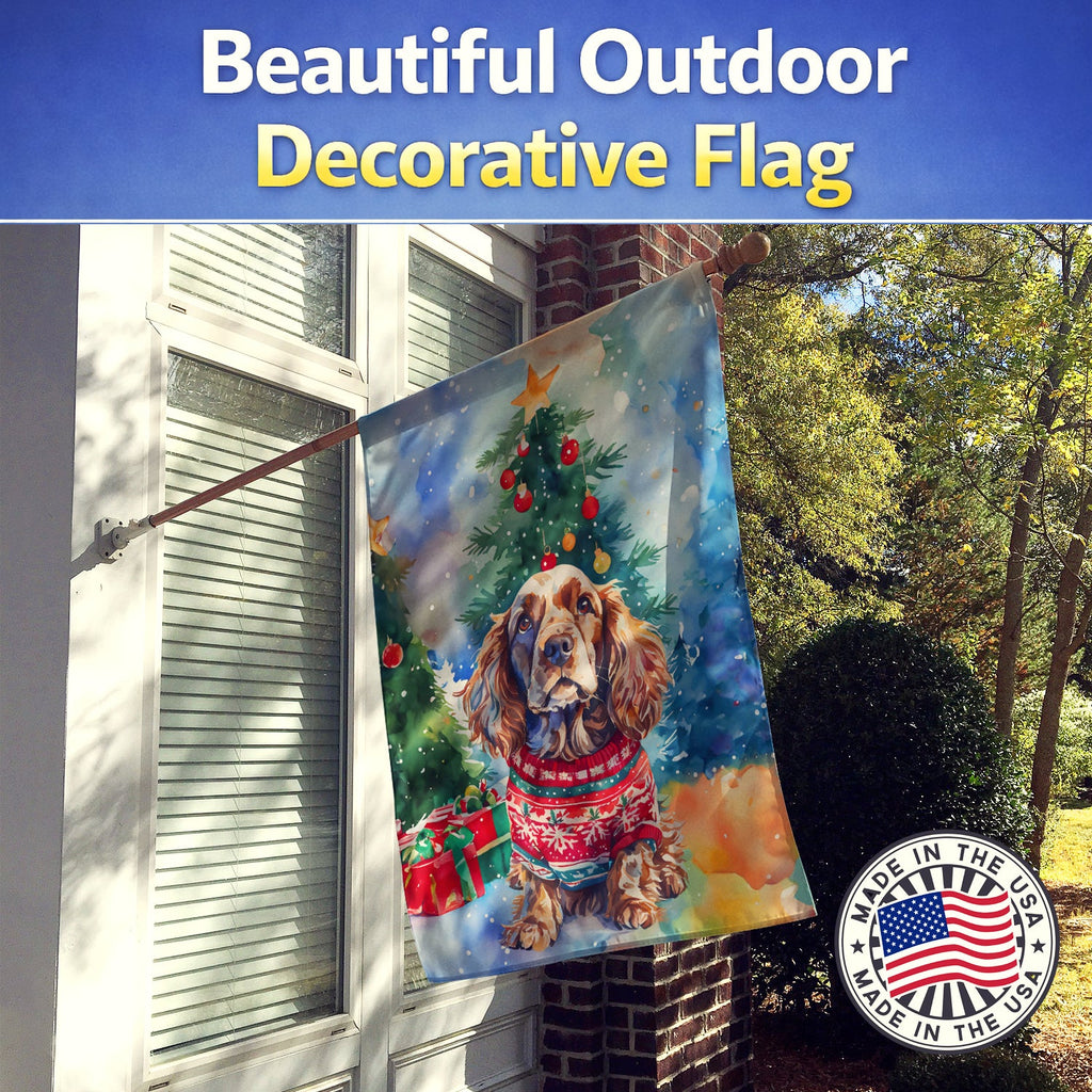 English Cocker Spaniel Christmas House Flag 28x40 Porch Sleeve Pole Decorative Outside Yard Banner Artwork Wall Hanging, Polyester
