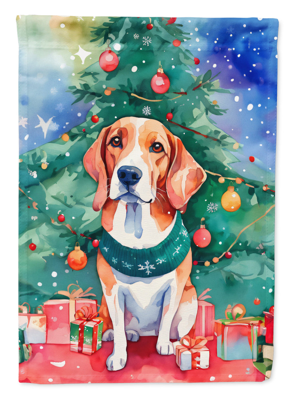 English Foxhound Christmas House Flag 28x40 Porch Sleeve Pole Decorative Outside Yard Banner Artwork Wall Hanging, Polyester
