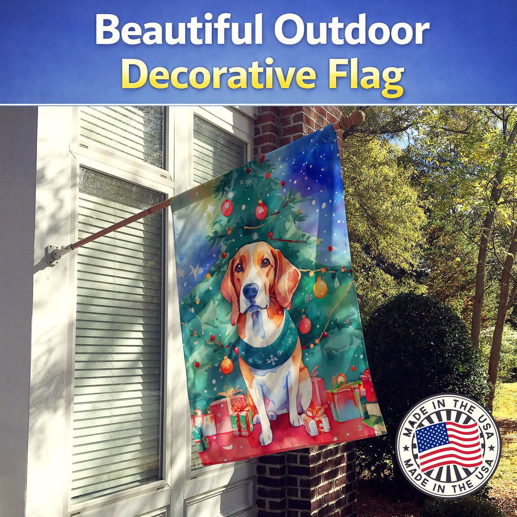 English Foxhound Christmas House Flag 28x40 Porch Sleeve Pole Decorative Outside Yard Banner Artwork Wall Hanging, Polyester