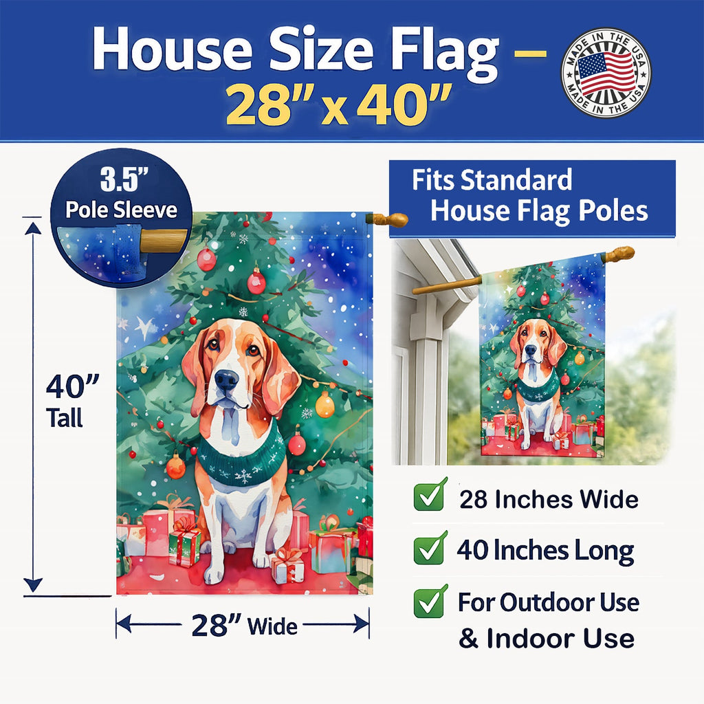 English Foxhound Christmas House Flag 28x40 Porch Sleeve Pole Decorative Outside Yard Banner Artwork Wall Hanging, Polyester