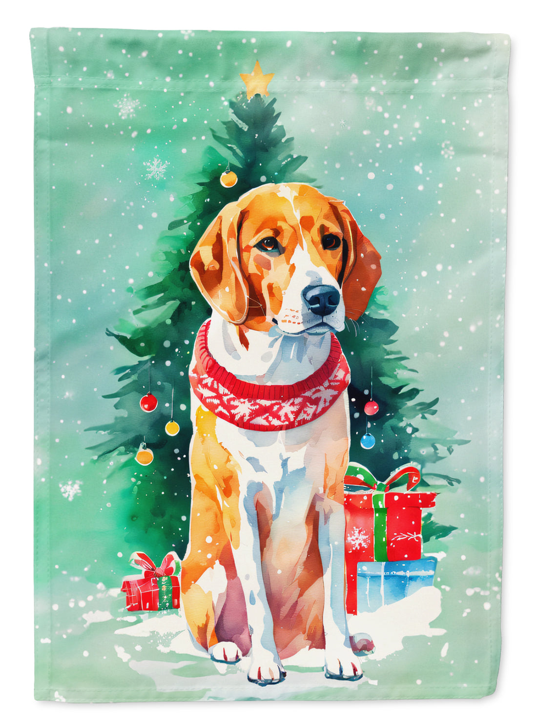 English Foxhound Christmas House Flag 28x40 Porch Sleeve Pole Decorative Outside Yard Banner Artwork Wall Hanging, Polyester