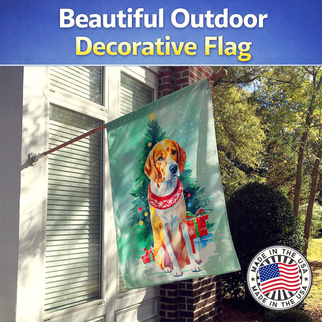 English Foxhound Christmas House Flag 28x40 Porch Sleeve Pole Decorative Outside Yard Banner Artwork Wall Hanging, Polyester