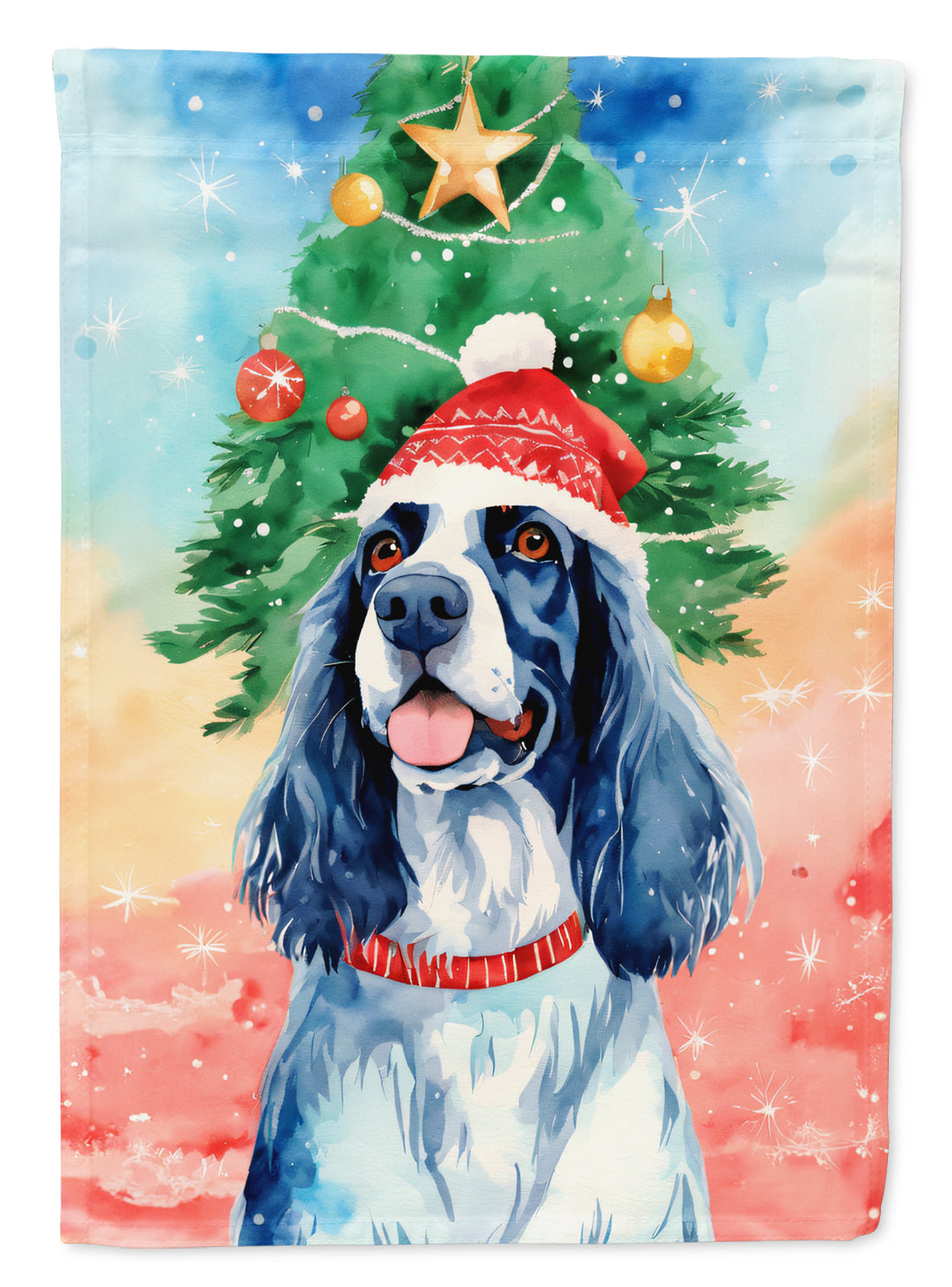 English Setter Christmas House Flag 28x40 Porch Sleeve Pole Decorative Outside Yard Banner Artwork Wall Hanging, Polyester
