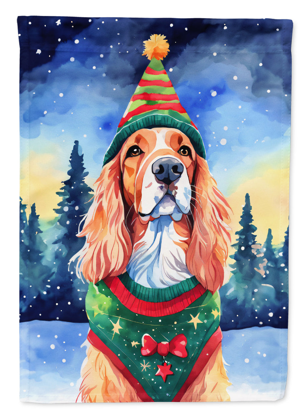 English Setter Christmas House Flag 28x40 Porch Sleeve Pole Decorative Outside Yard Banner Artwork Wall Hanging, Polyester