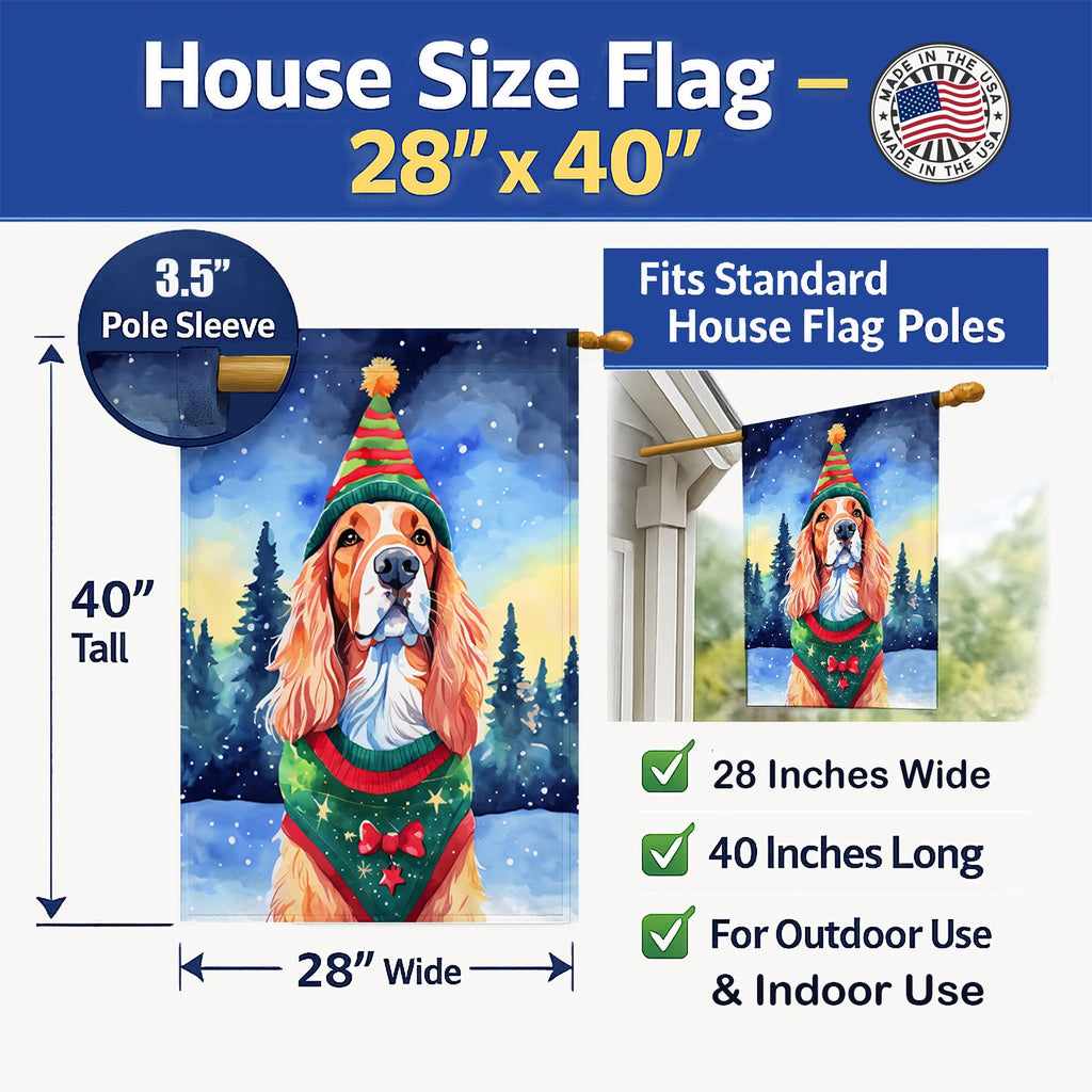English Setter Christmas House Flag 28x40 Porch Sleeve Pole Decorative Outside Yard Banner Artwork Wall Hanging, Polyester