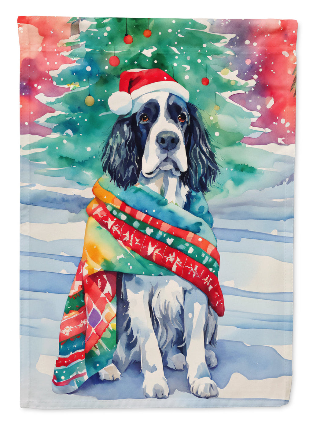 English Springer Spaniel Christmas House Flag 28x40 Porch Sleeve Pole Decorative Outside Yard Banner Artwork Wall Hanging, Polyester