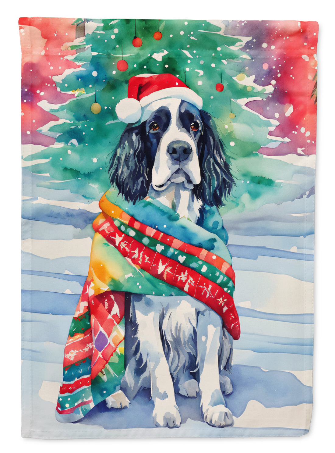 English Springer Spaniel Christmas House Flag 28x40 Porch Sleeve Pole Decorative Outside Yard Banner Artwork Wall Hanging, Polyester