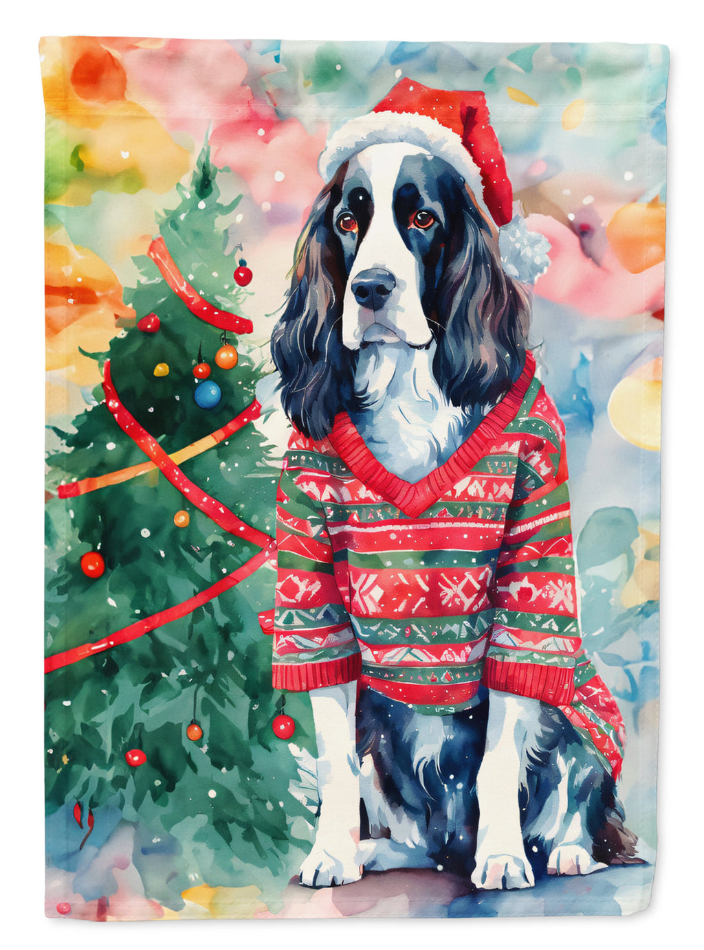 English Springer Spaniel Christmas House Flag 28x40 Porch Sleeve Pole Decorative Outside Yard Banner Artwork Wall Hanging, Polyester