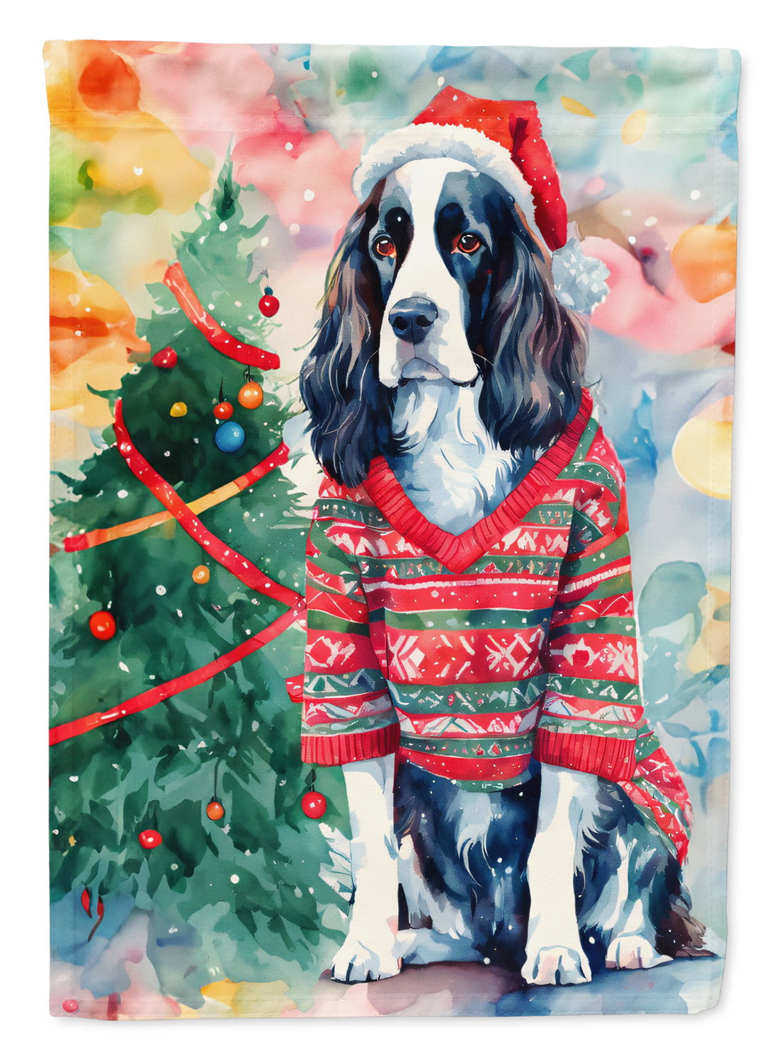English Springer Spaniel Christmas House Flag 28x40 Porch Sleeve Pole Decorative Outside Yard Banner Artwork Wall Hanging, Polyester