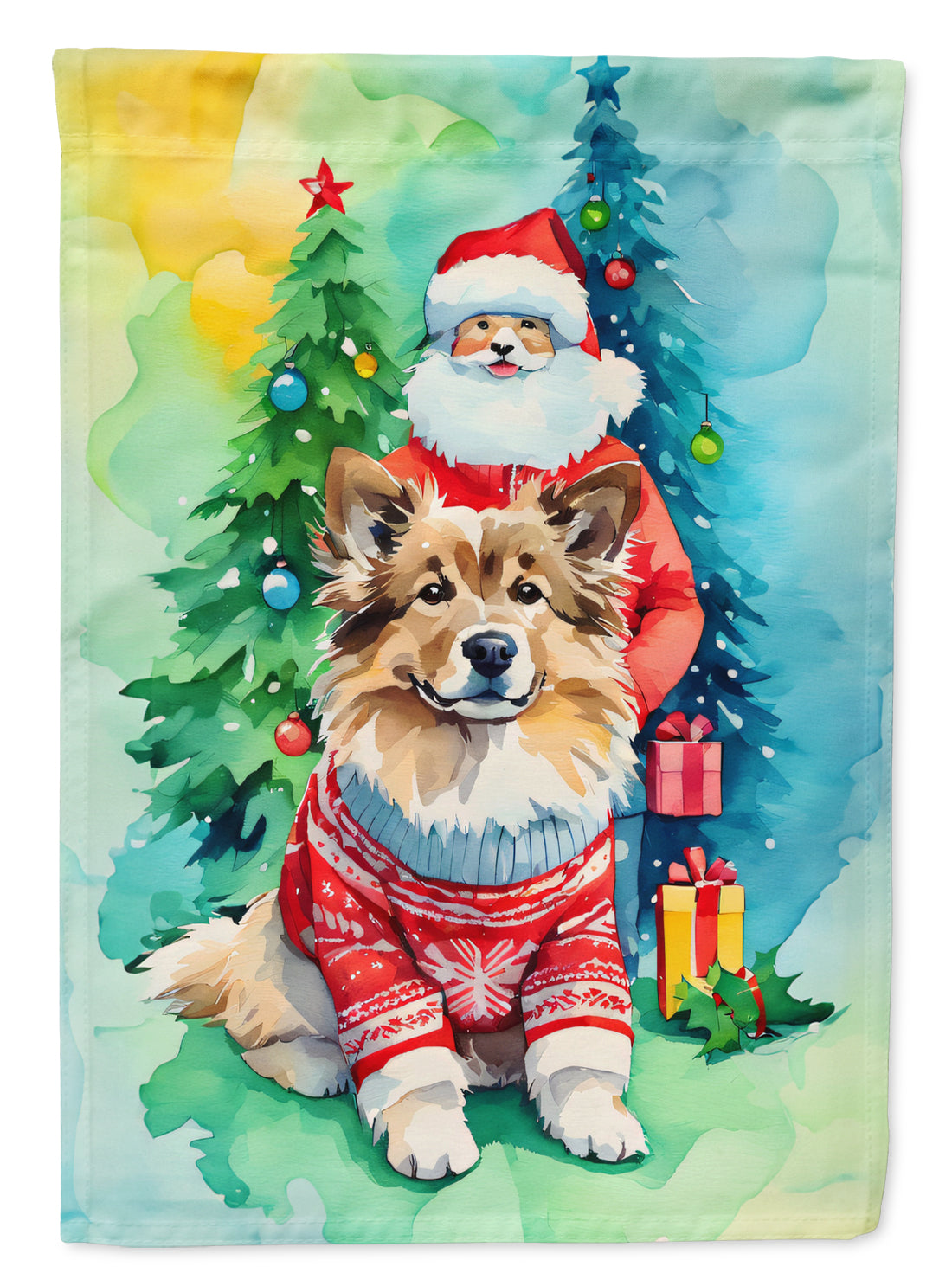 Finnish Lapphund Christmas House Flag 28x40 Porch Sleeve Pole Decorative Outside Yard Banner Artwork Wall Hanging, Polyester