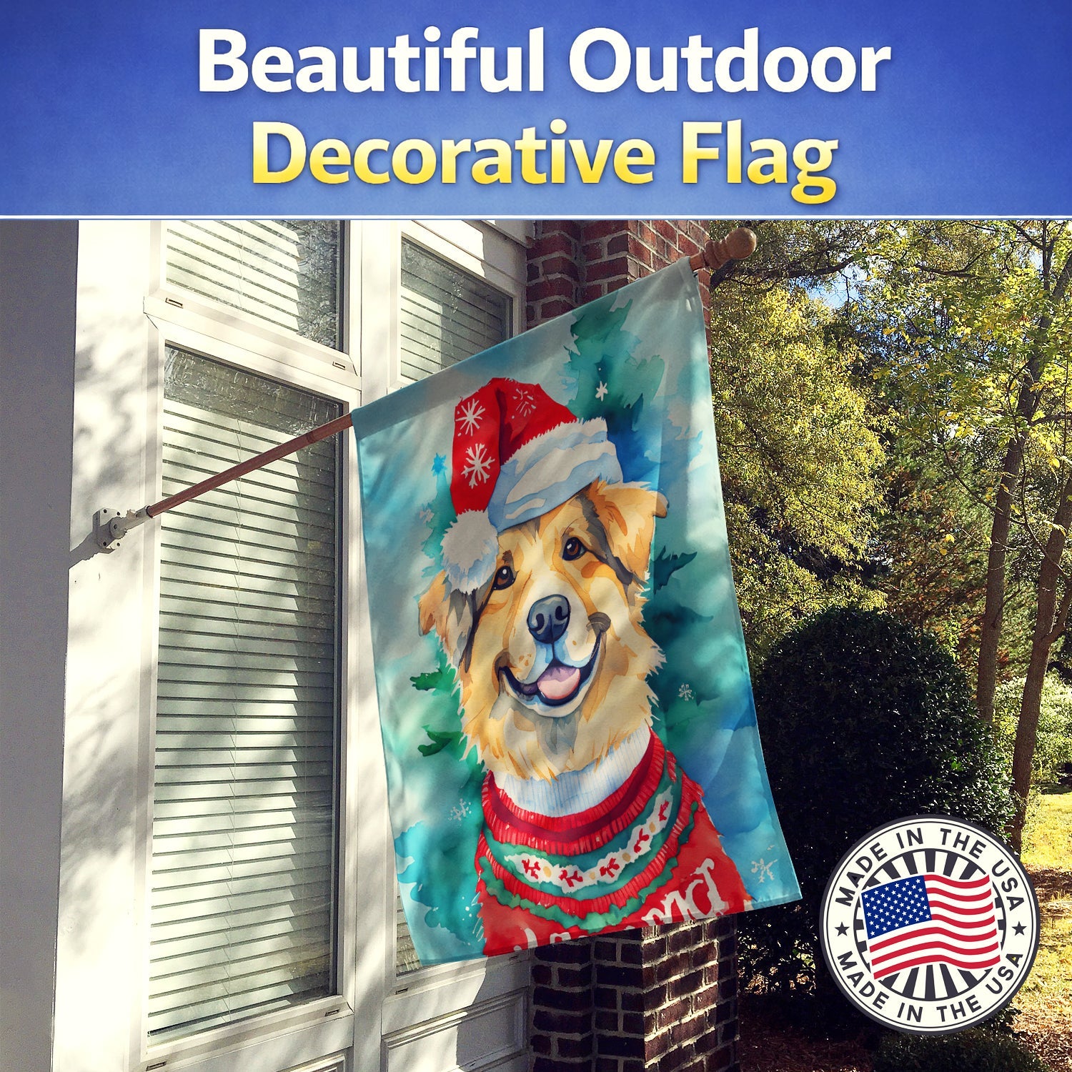 Finnish Lapphund Christmas House Flag 28x40 Porch Sleeve Pole Decorative Outside Yard Banner Artwork Wall Hanging, Polyester