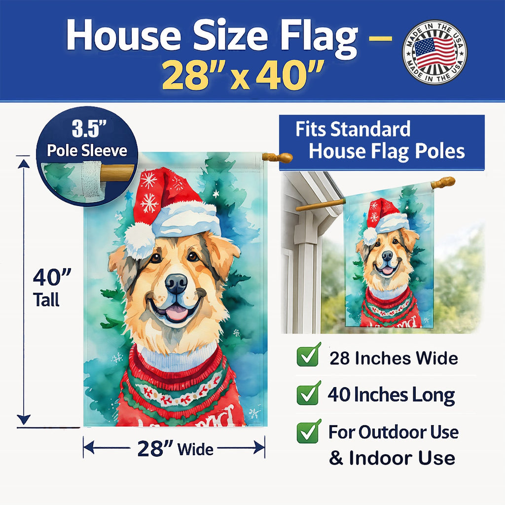 Finnish Lapphund Christmas House Flag 28x40 Porch Sleeve Pole Decorative Outside Yard Banner Artwork Wall Hanging, Polyester