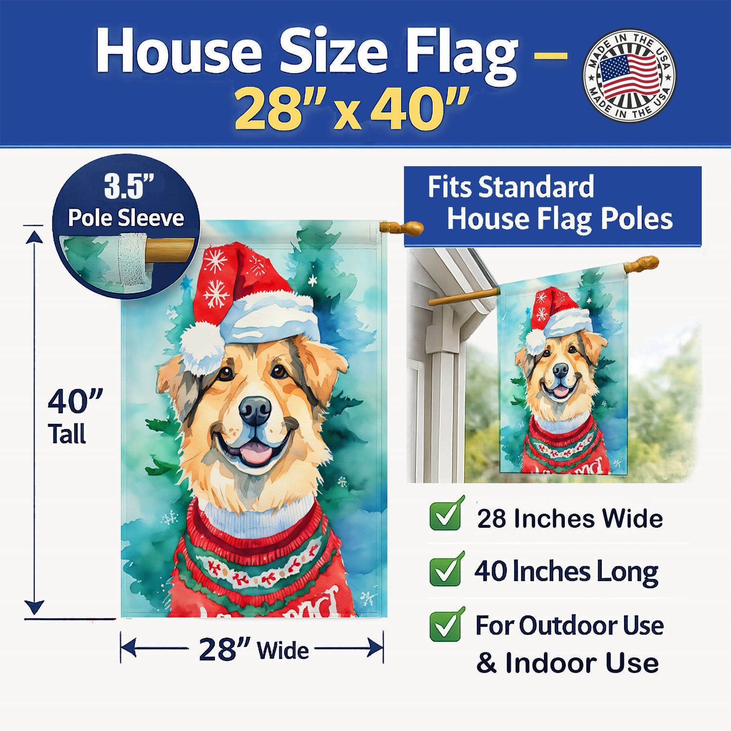 Finnish Lapphund Christmas House Flag 28x40 Porch Sleeve Pole Decorative Outside Yard Banner Artwork Wall Hanging, Polyester