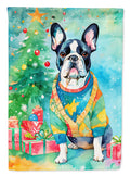 French Bulldog Christmas House Flag 28x40 Porch Sleeve Pole Decorative Outside Yard Banner Artwork Wall Hanging, Polyester