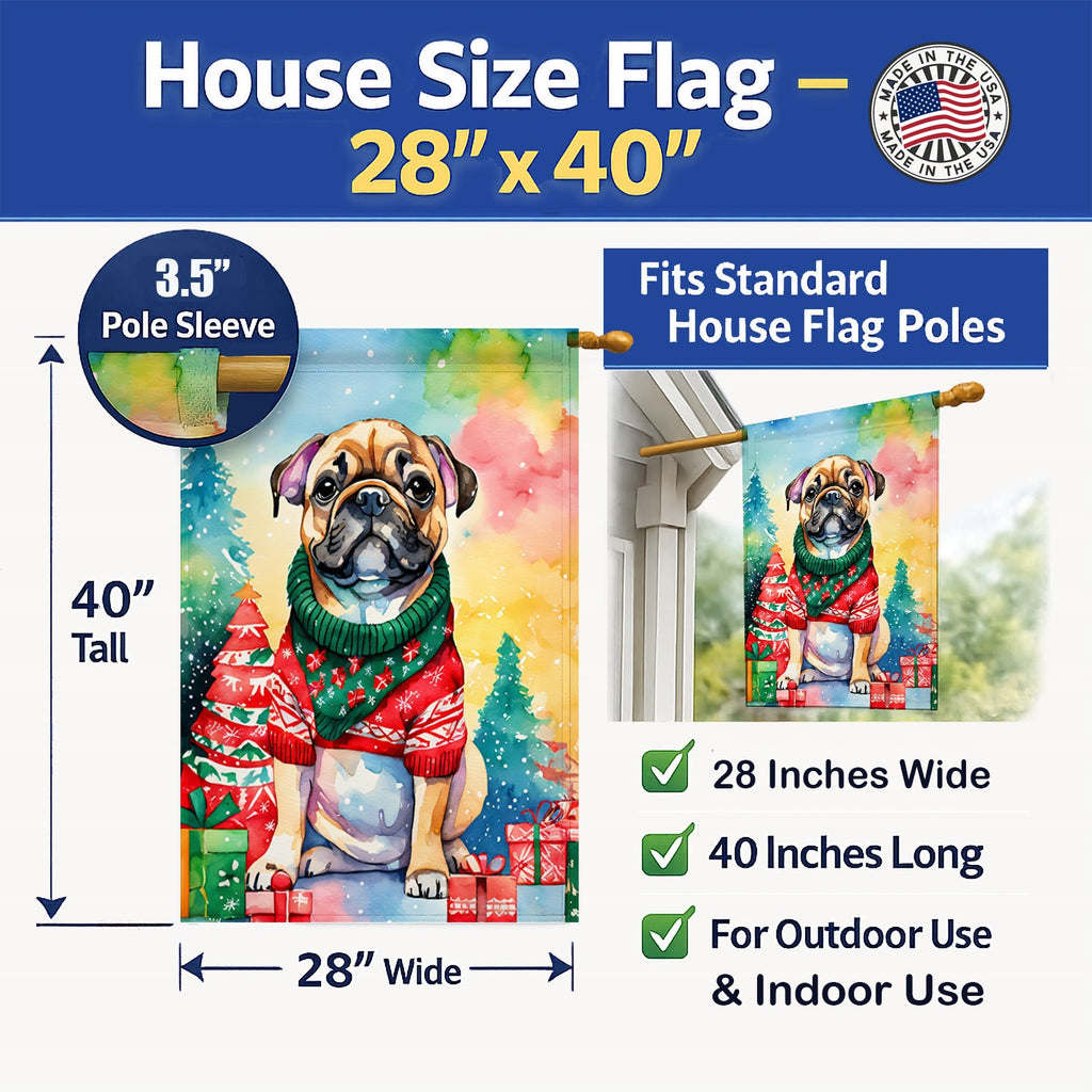 French Bulldog Christmas House Flag 28x40 Porch Sleeve Pole Decorative Outside Yard Banner Artwork Wall Hanging, Polyester