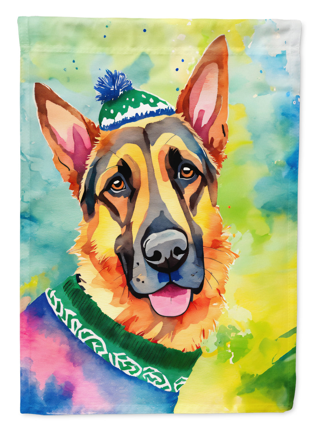 German Shepherd Christmas House Flag 28x40 Porch Sleeve Pole Decorative Outside Yard Banner Artwork Wall Hanging, Polyester