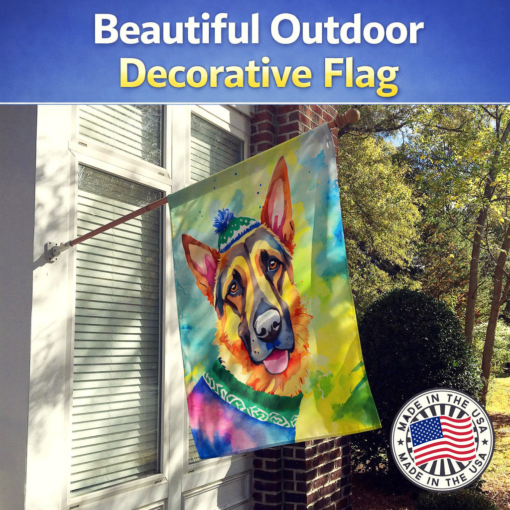 German Shepherd Christmas House Flag 28x40 Porch Sleeve Pole Decorative Outside Yard Banner Artwork Wall Hanging, Polyester