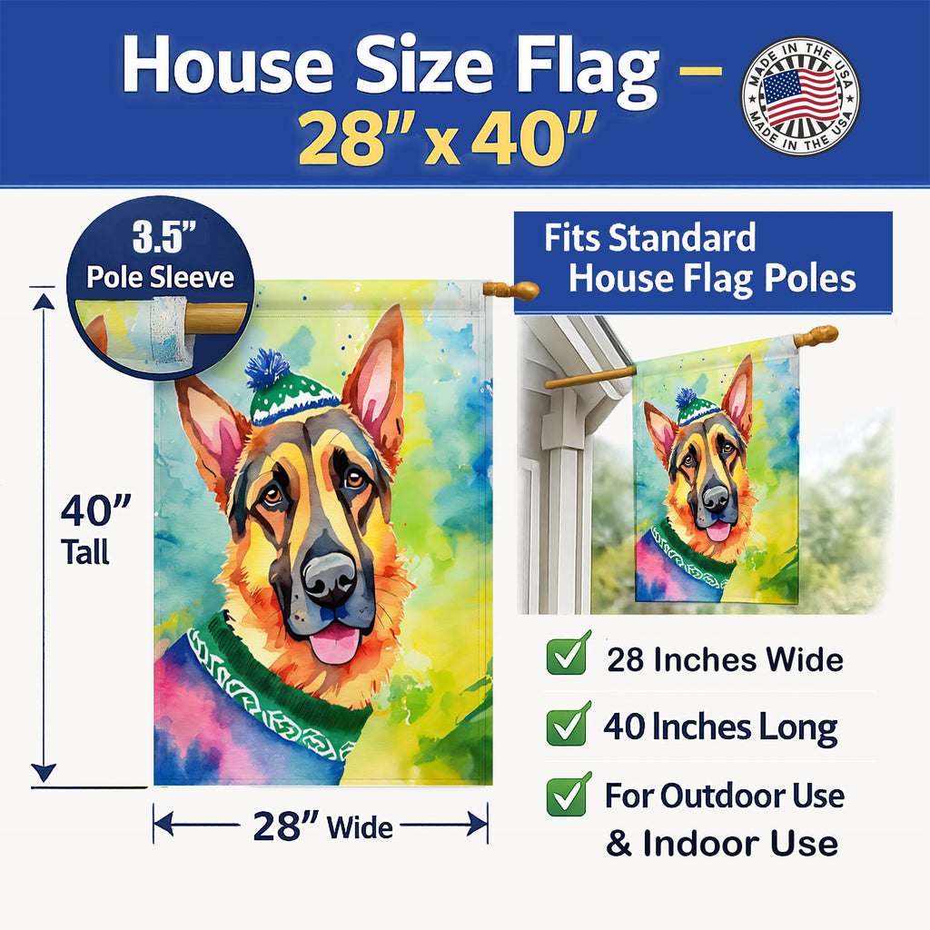 German Shepherd Christmas House Flag 28x40 Porch Sleeve Pole Decorative Outside Yard Banner Artwork Wall Hanging, Polyester