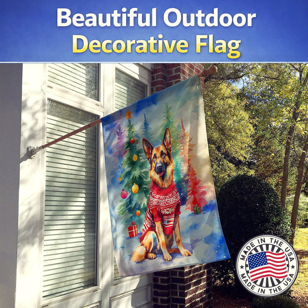 German Shepherd Christmas House Flag 28x40 Porch Sleeve Pole Decorative Outside Yard Banner Artwork Wall Hanging, Polyester