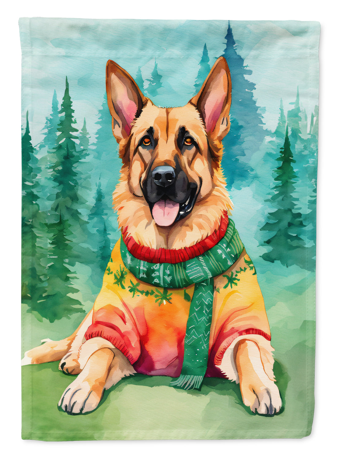 German Shepherd Christmas House Flag 28x40 Porch Sleeve Pole Decorative Outside Yard Banner Artwork Wall Hanging, Polyester