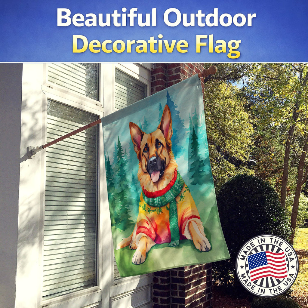 German Shepherd Christmas House Flag 28x40 Porch Sleeve Pole Decorative Outside Yard Banner Artwork Wall Hanging, Polyester