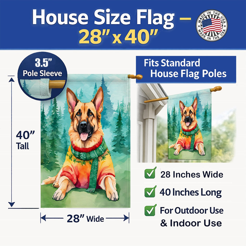 German Shepherd Christmas House Flag 28x40 Porch Sleeve Pole Decorative Outside Yard Banner Artwork Wall Hanging, Polyester