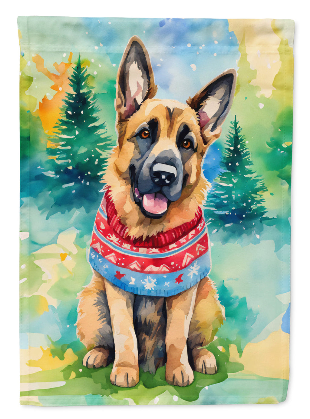 German Shepherd Christmas House Flag 28x40 Porch Sleeve Pole Decorative Outside Yard Banner Artwork Wall Hanging, Polyester