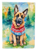 German Shepherd Christmas House Flag 28x40 Porch Sleeve Pole Decorative Outside Yard Banner Artwork Wall Hanging, Polyester