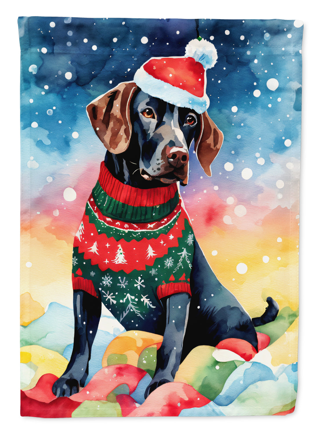 German Shorthaired Pointer Christmas House Flag 28x40 Porch Sleeve Pole Decorative Outside Yard Banner Artwork Wall Hanging, Polyester